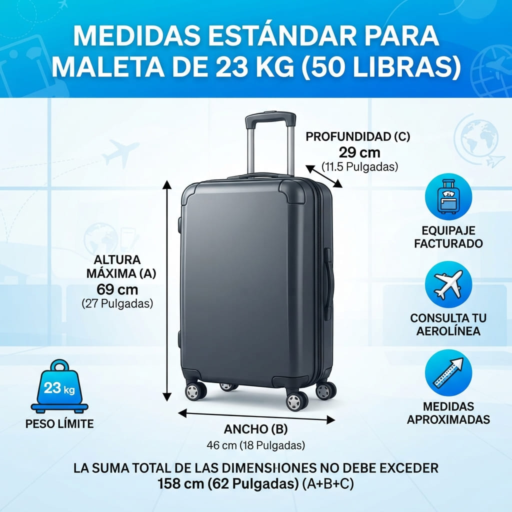 cuales son las medidas de una maleta de 23 kilos
